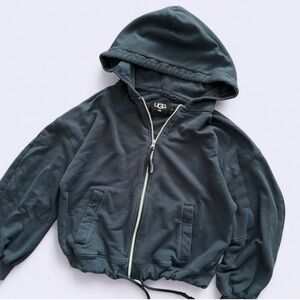 UGG Slate Blue Zip Hoodie Women’s S Velvet Ribbon Trim